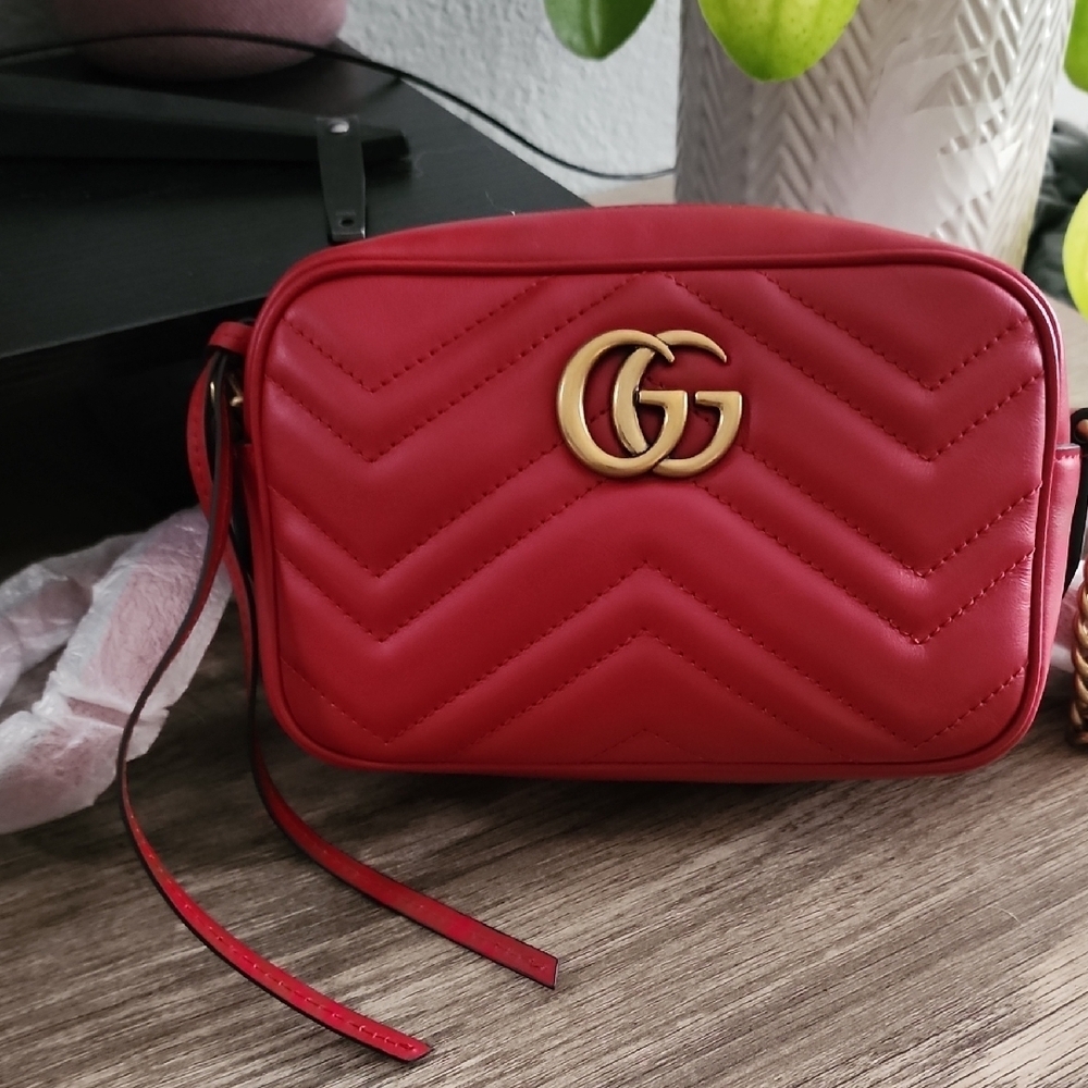 Authentic Gucci Red Quilted Small Crossbody Bag